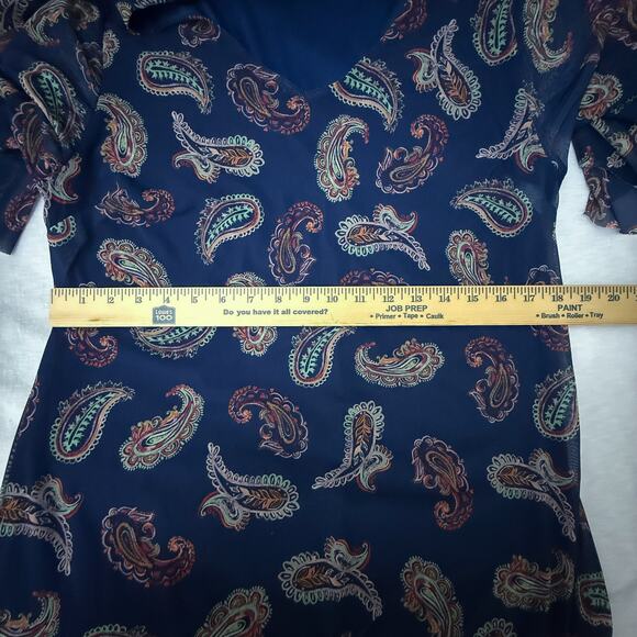 Allison Brittney Blue Paisley Bell Sleeve Chiffon Dress PL Petite Lined - Picture 8 of 8